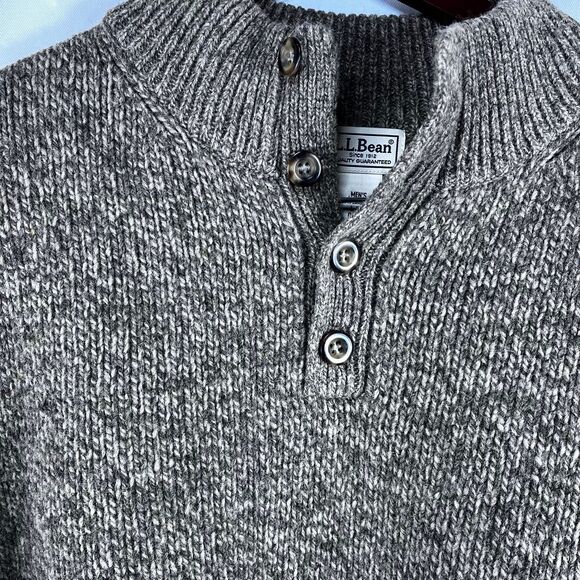 L.L. Bean Lambswool Henley Sweater – Men’s Large Tan Brown - Picture 2 of 5
